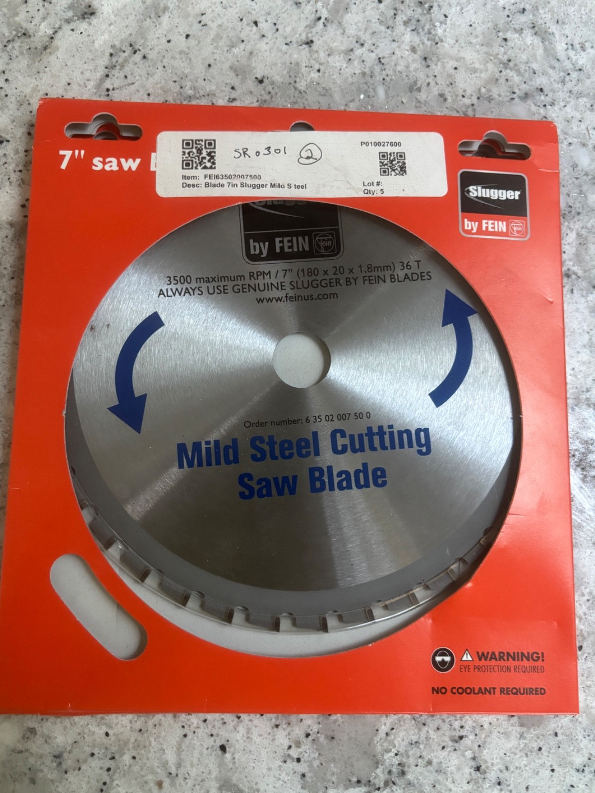 Fein slugger 36T  7” mild Steel 6 35 02 007 50 0 (3/4” arbor) 3500 RPM