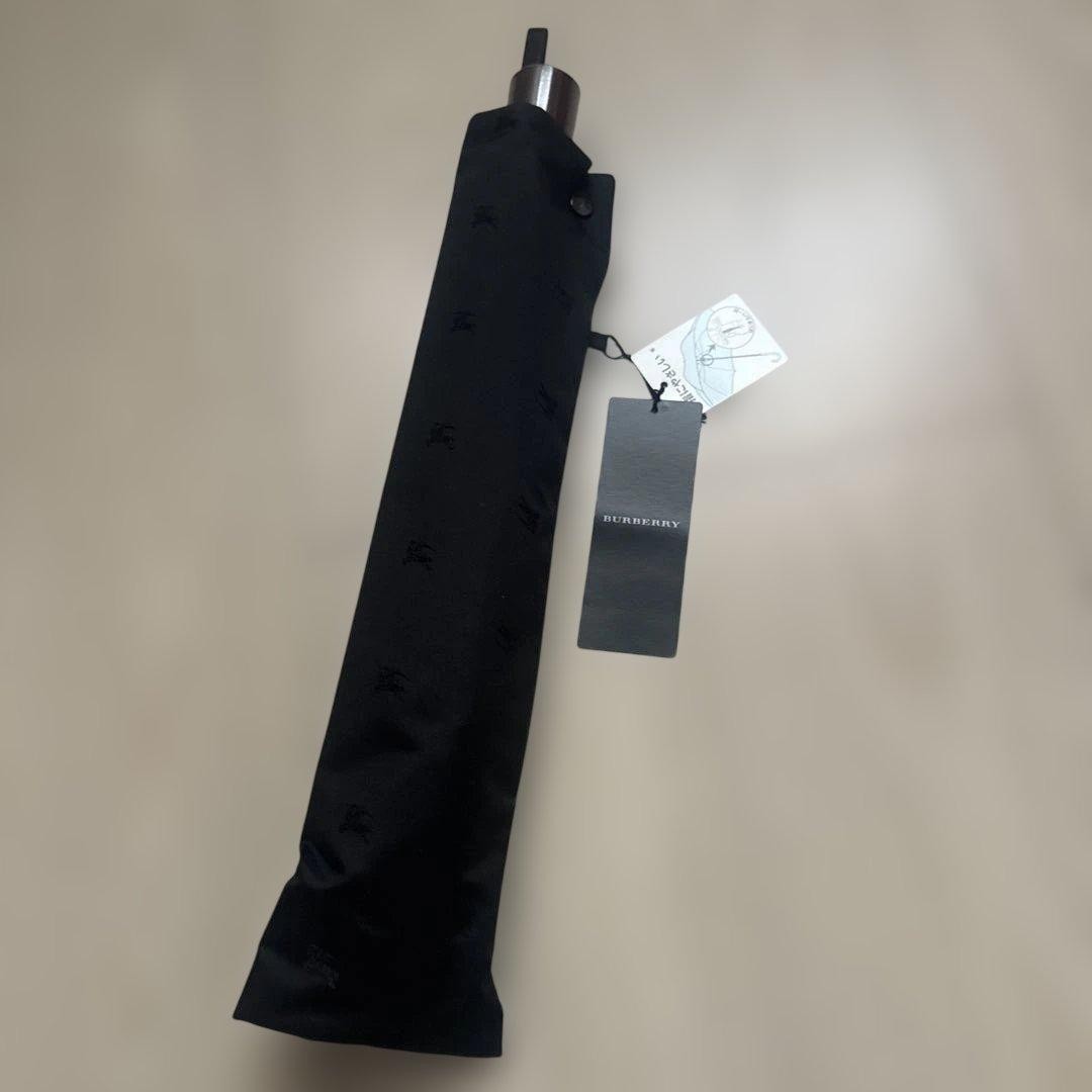 BURBERRY Black Folding Umbrella Shadow Horse Print 24" Carbon Fiber Frame w/ Tag