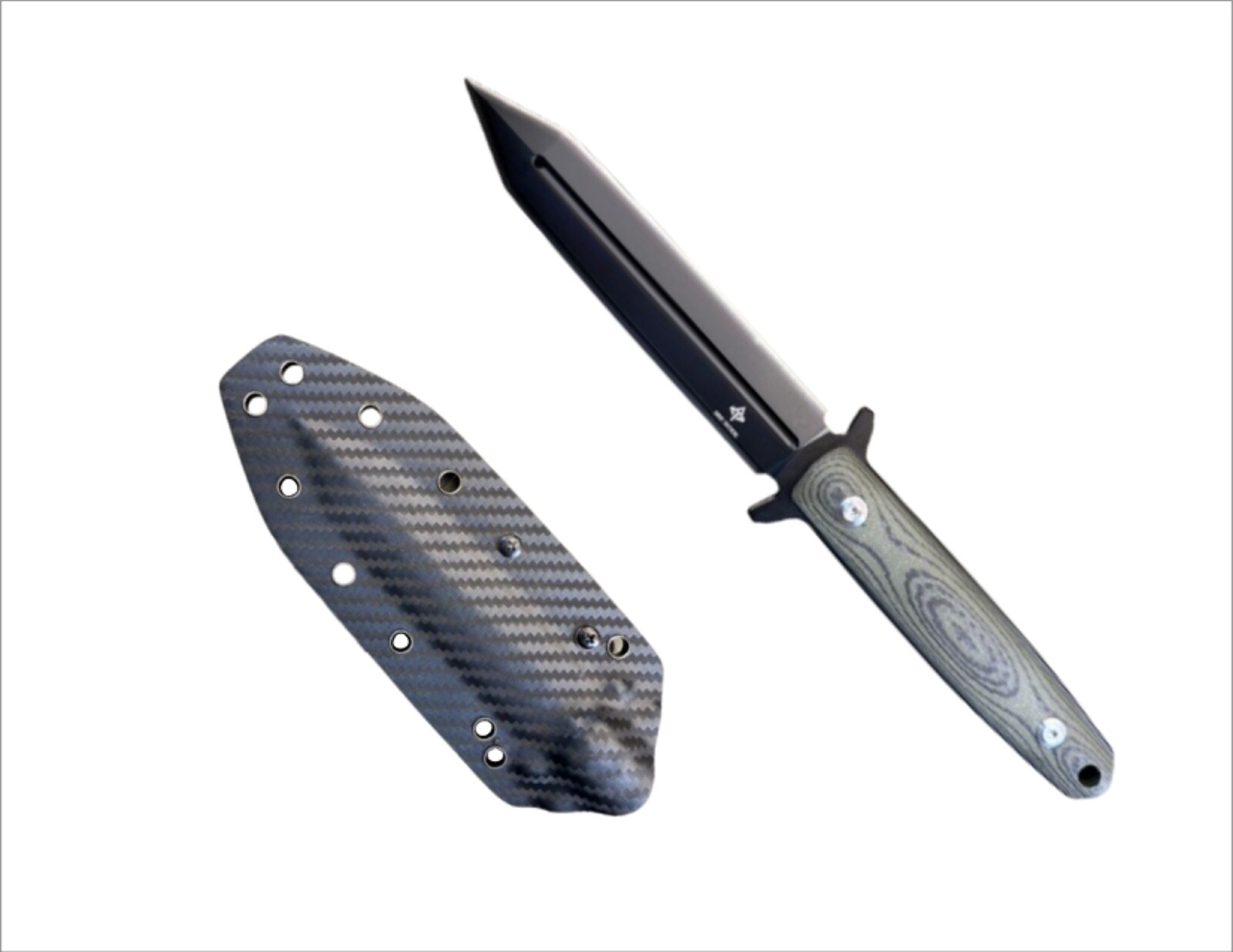 AMER Tactical AT-008 Fixed Blade, Carbonfiber & G10 Scales, Full Tang, EDC Knife