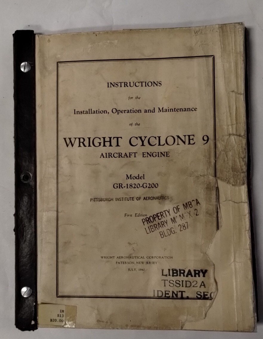 Wright Cyclone 9 Model GR-1820-G200 Installation Operation Maintenance Original