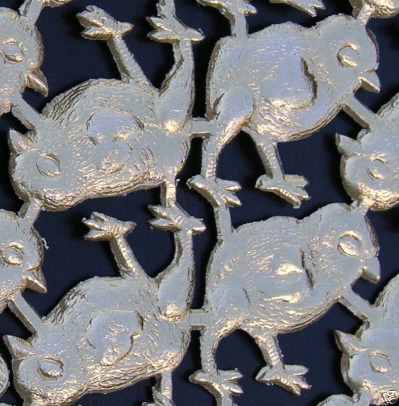 German Dresden Victorian Gold Foil Paper Scrap Art Die-Cut Decoupage CHICKS