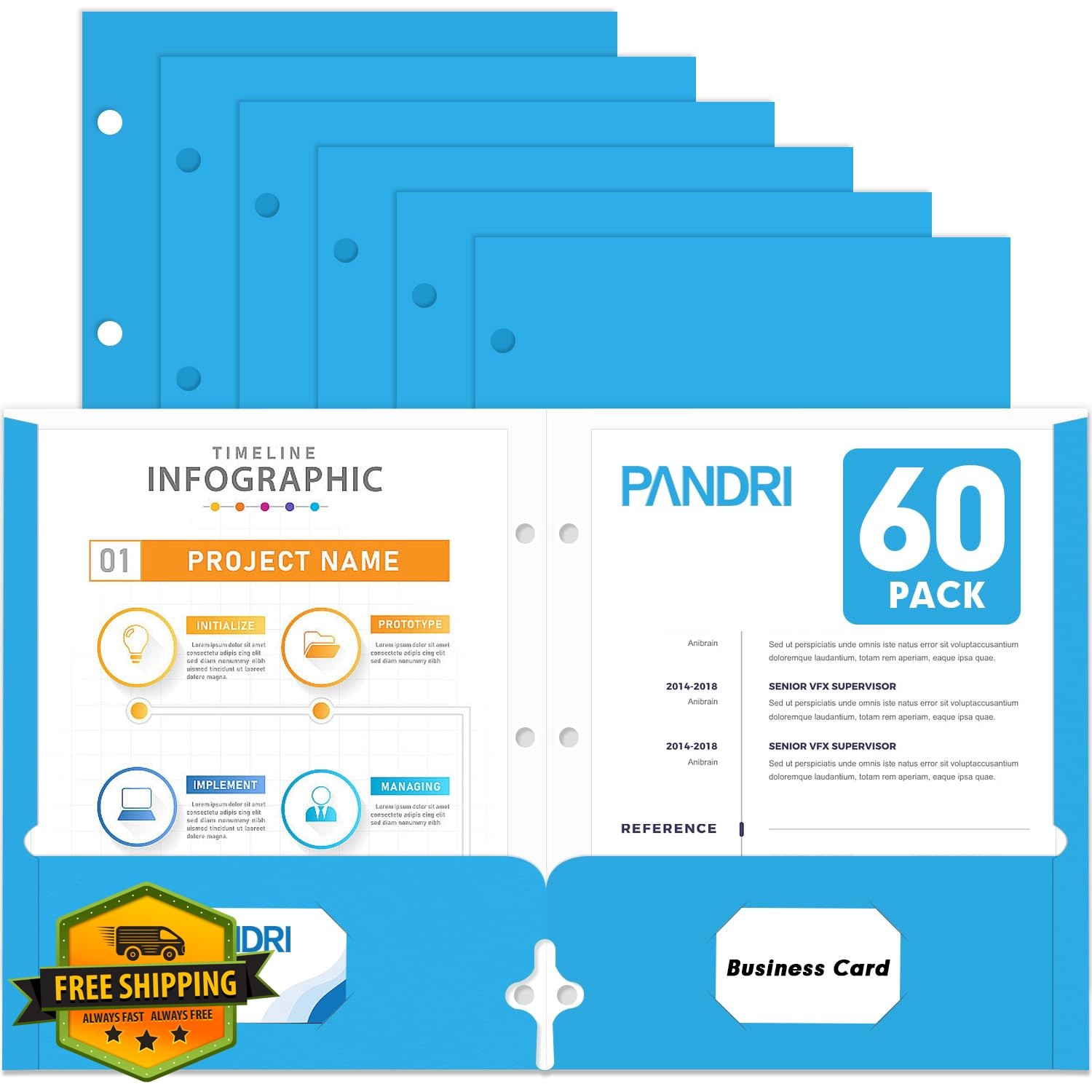 PANDRI Lightblue 60 Pack 2 Pocket Folders