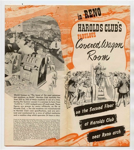 Harold's Club Covered Wagon Room Reno NV Brochure 1950s History on Glass