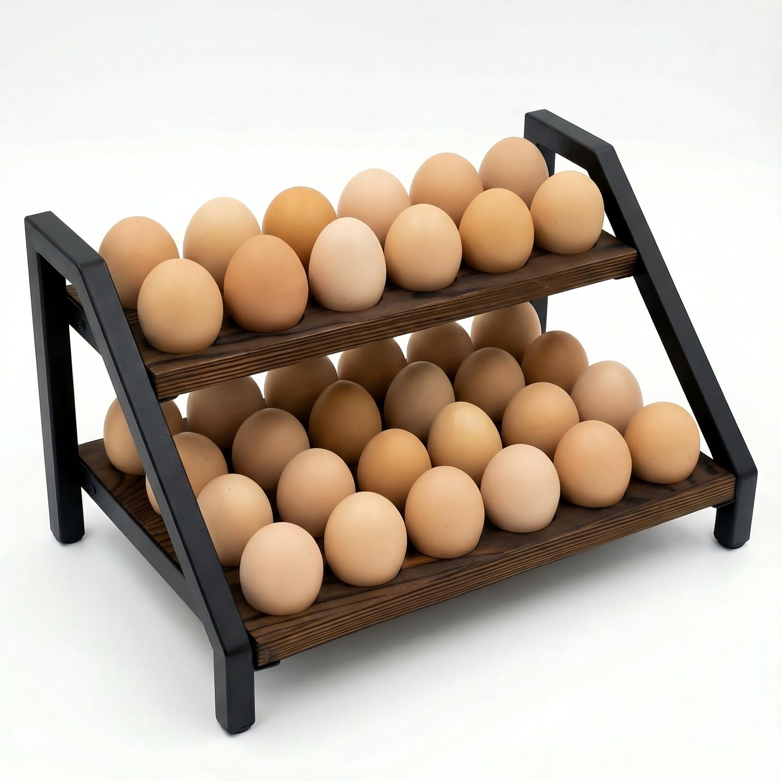 2Tier Fresh Egg Holder Countertop Wooden Metal Handle 36 Eggs Capacity Rack