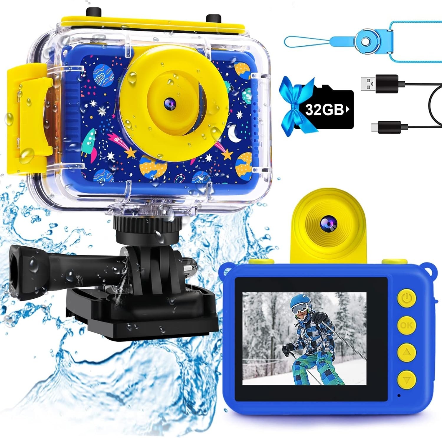 Kids Action Waterproof Camera: Capture Pool Adventures with 20MP & Fun Frames