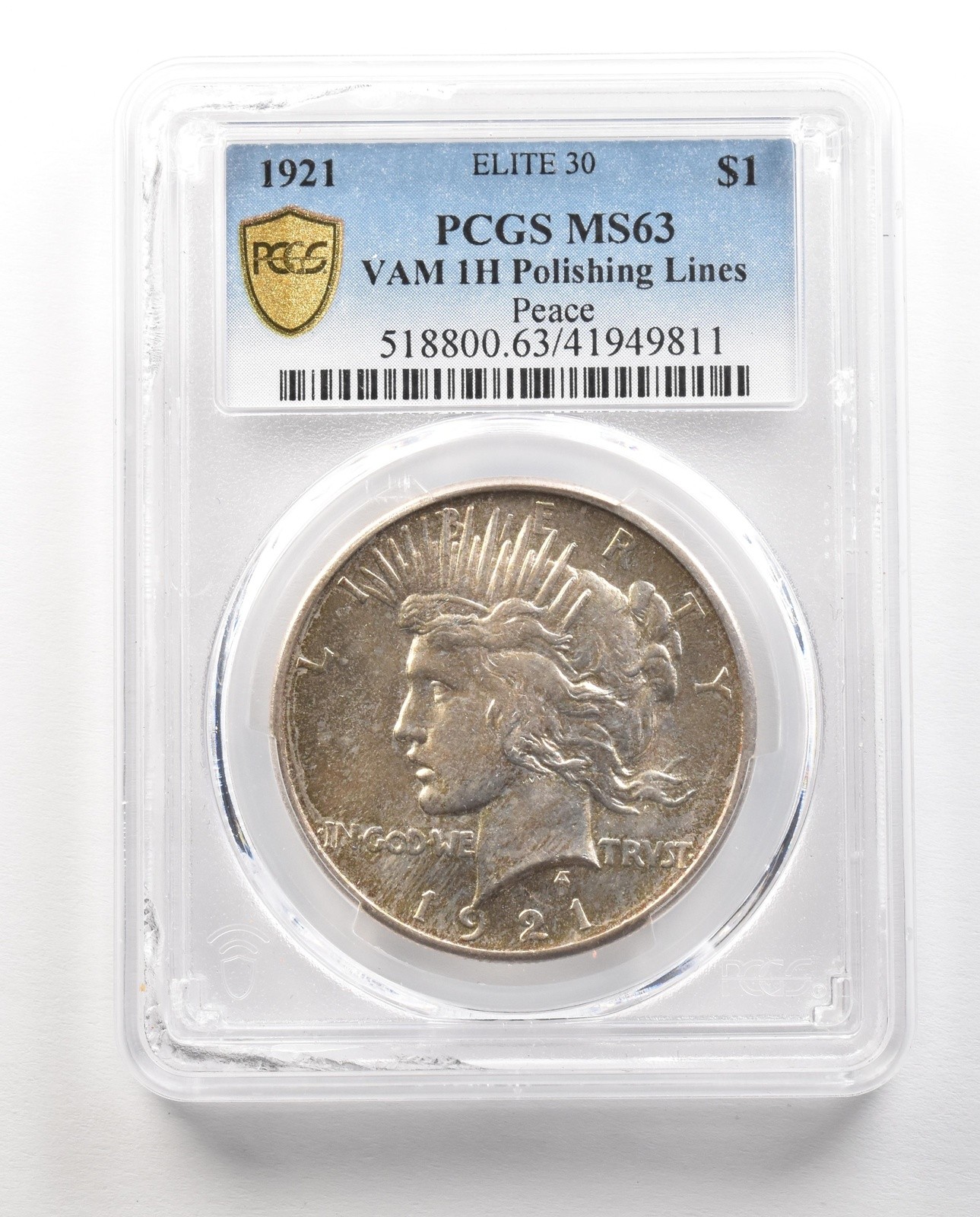 1921 Peace Silver Dollar VAM 1H Polishing Lines Elite 30 MS63 PCGS *4836
