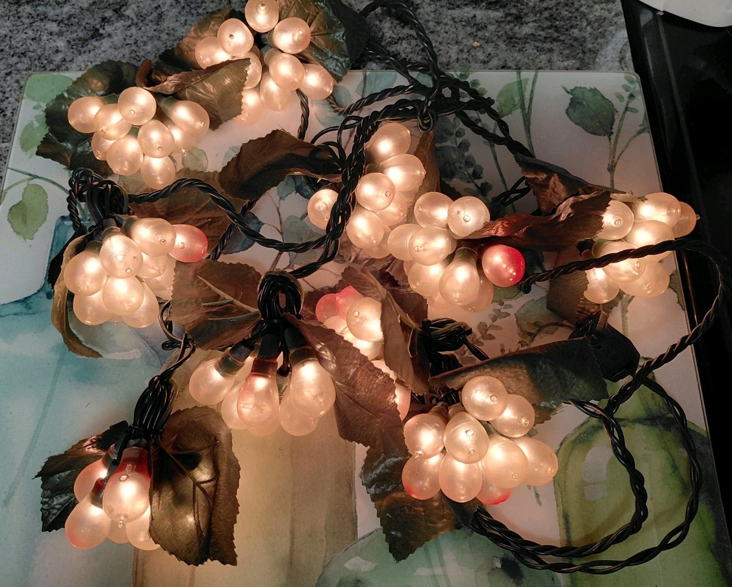Vintage White plastic Grape Cluster Bulb Lights  strands 6 cluster 8" L