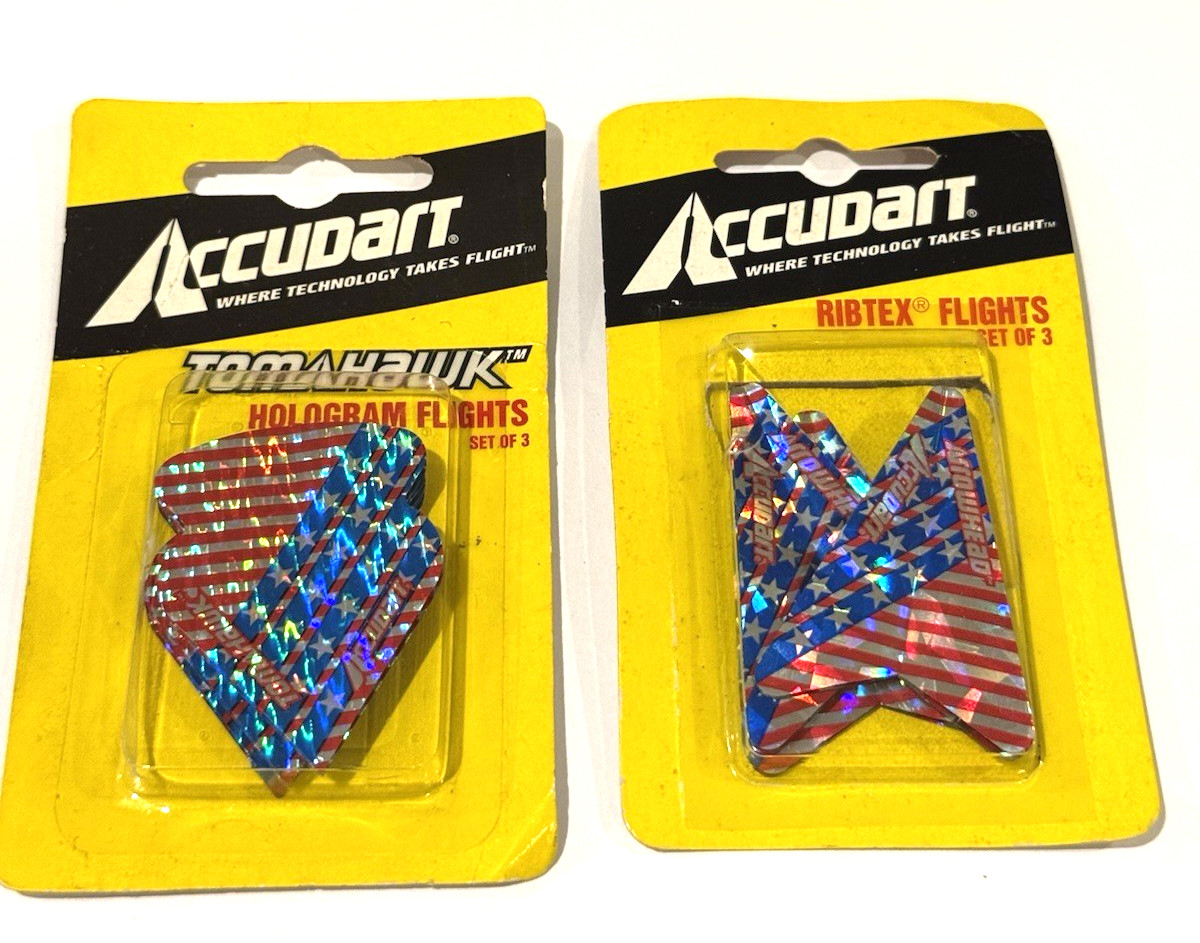 Accudart Dart Flights Hologram Tomahawk Ribtex Patriotic Red Blue Lot of 2 READ