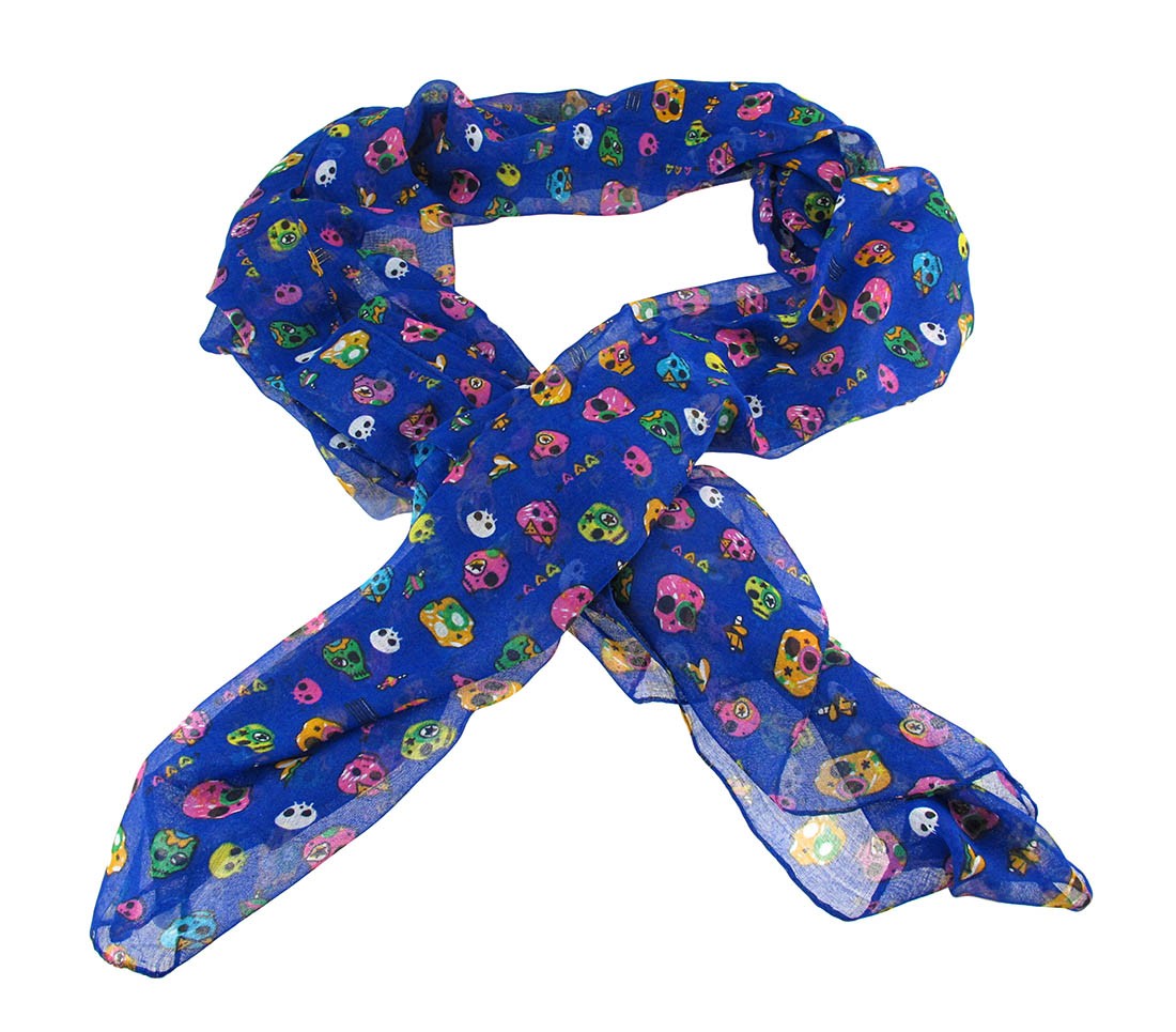 Zeckos Lightweight Gauze Adorable Skulls and Hearts Fashion Scarf