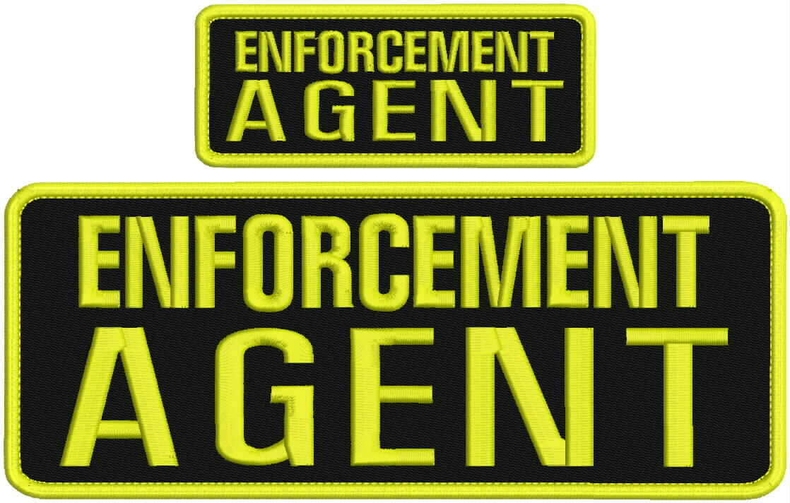ENFORCEMENT AGENT embroidery patches 4x10 and 2x5 hook on back yellow