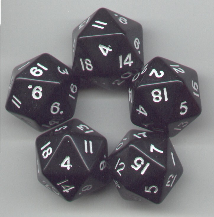 RPG Dice Set of 5 D20 - Opaque Black