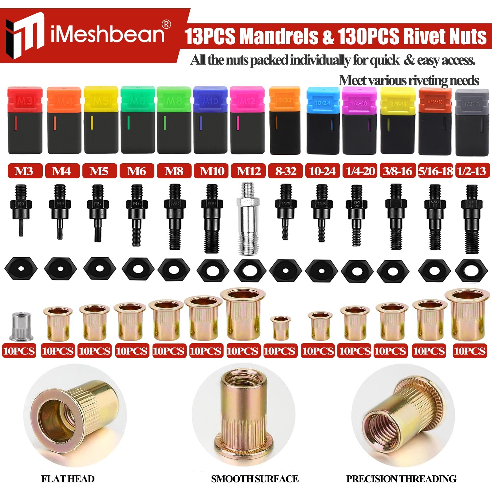 13'' Rivet Gun Rivnut Thread Setting Tool Nut Setter NutSert Metric&SAE 130 Nuts