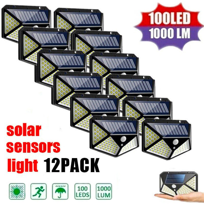 Solar Power 100 LEDs Light PIR Motion Sensor Outdoor Security Lamp Wall Garden~