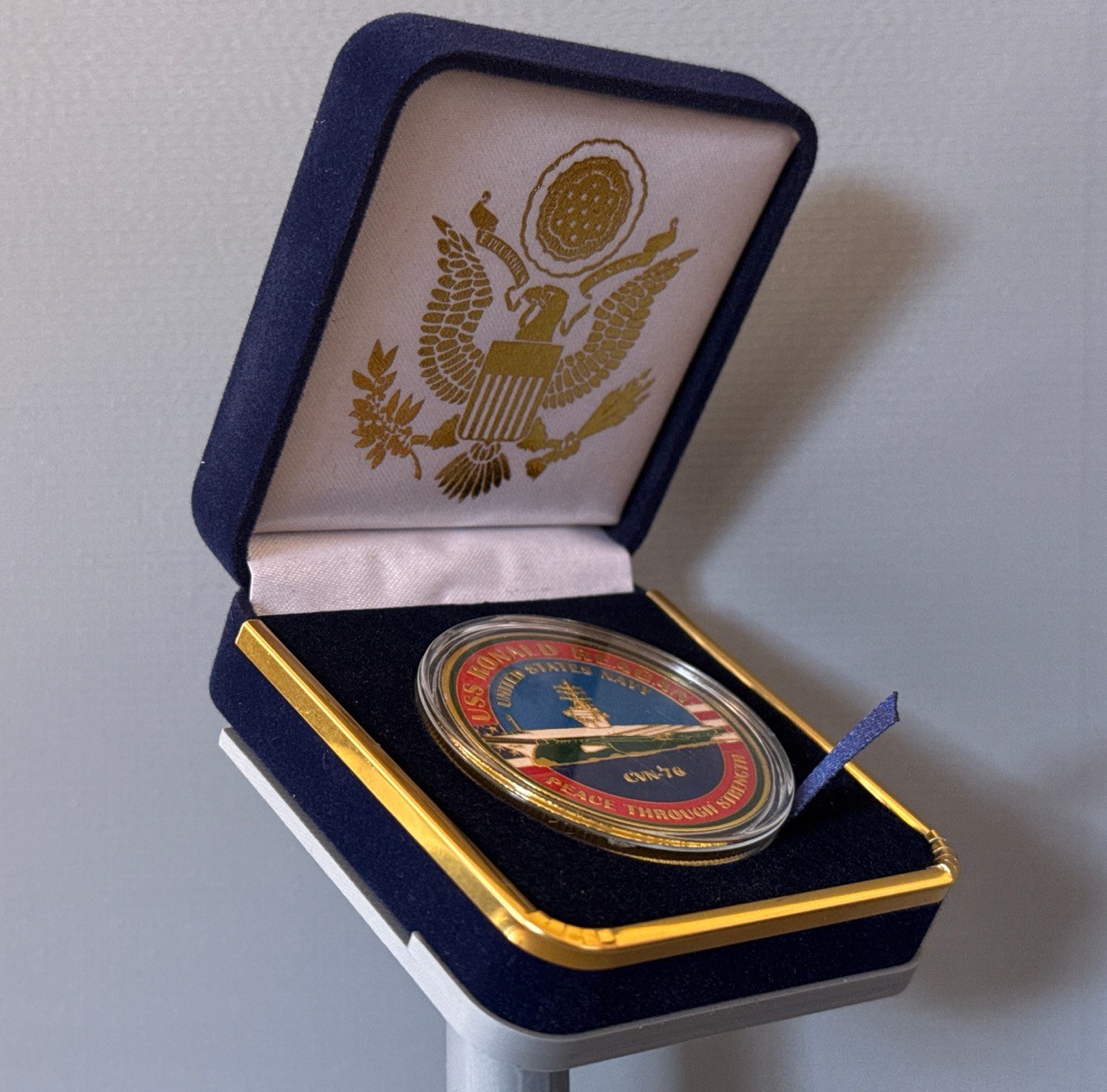 U.S. Navy USS Ronald Reagan CVN-76 Challenge Coin in Velvet Case