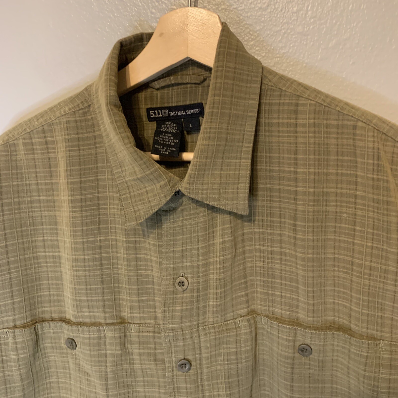 5.11 Tactical Shirt Men Large Concealed Carry Green Plaid Button SS Pockets Snap