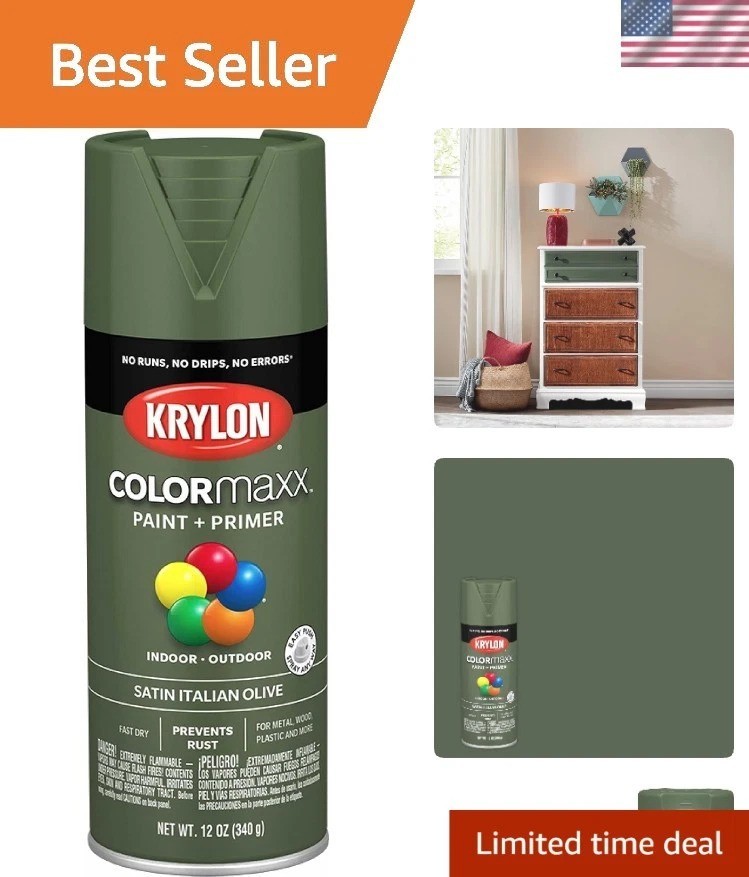 Versatile 12 oz Indoor/Outdoor Satin Italian Olive Spray Paint - Rust Protection