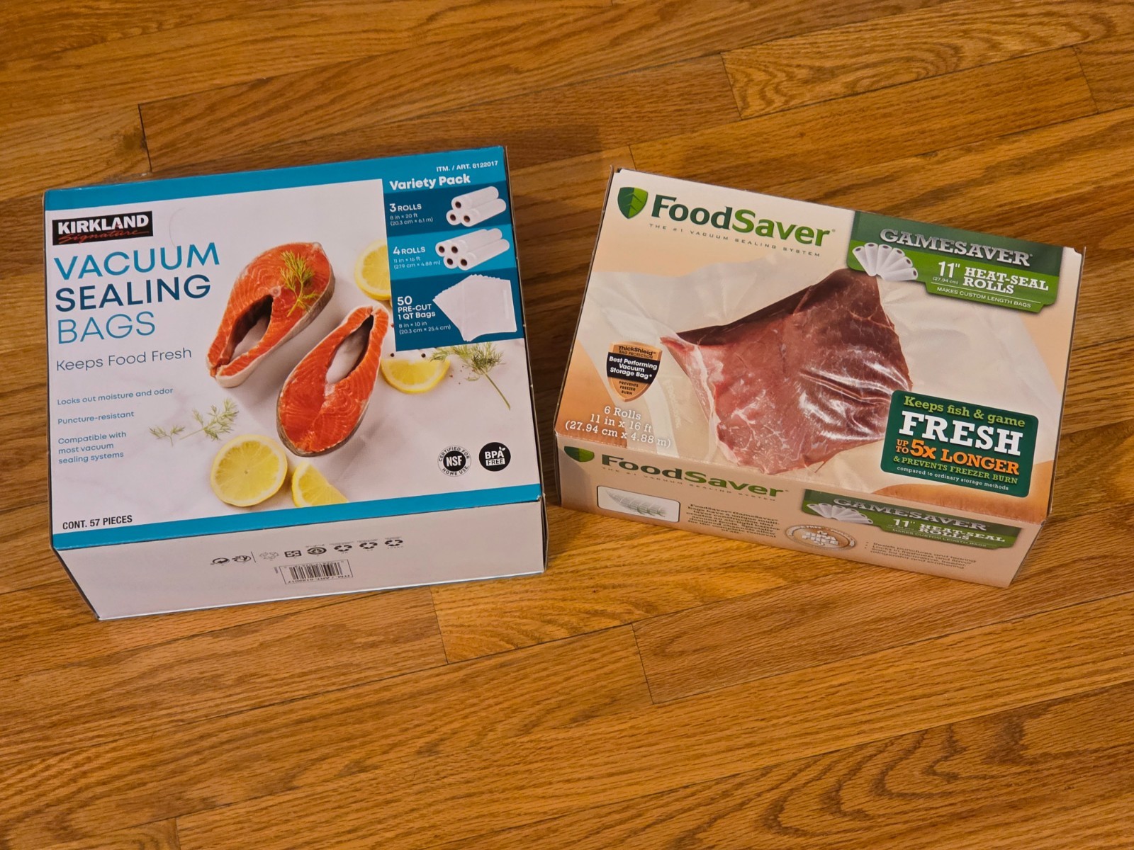 FoodSaver GameSaver 11" x 16' Heat-Seal Rolls 6 Pack and Kirkland Variety Pack