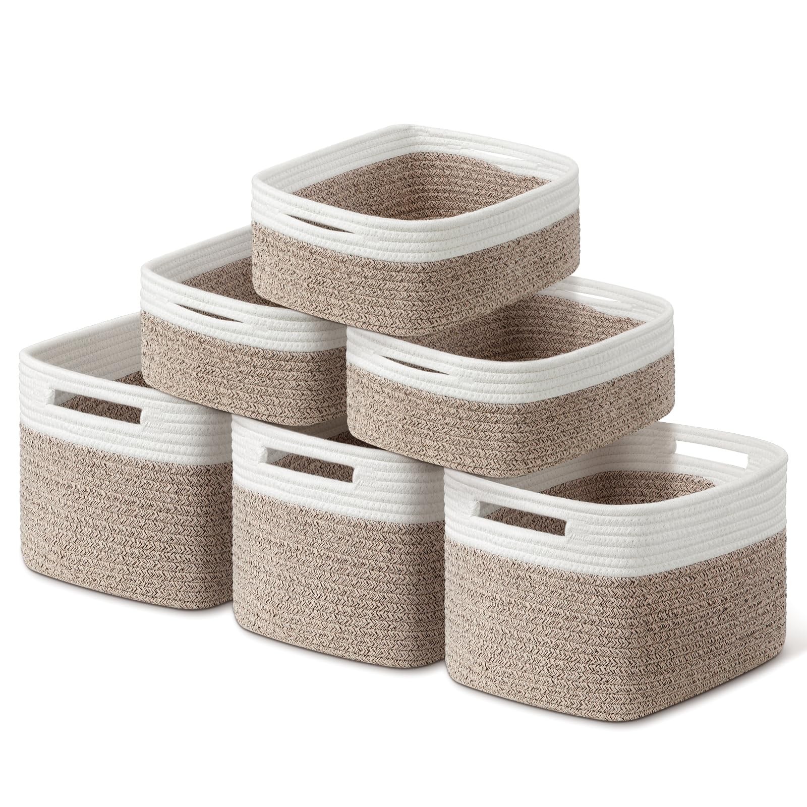 6 PCS 12.9x10.6x7.8 Inch Cotton Rope Woven Storage Baskets Shelf Bins