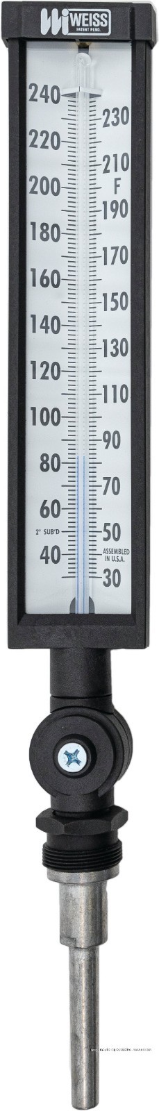 WEISS Industrial Thermometer Liquid-in-Glass 30-240F, 9" Scale, 3-1/2" Long Stem