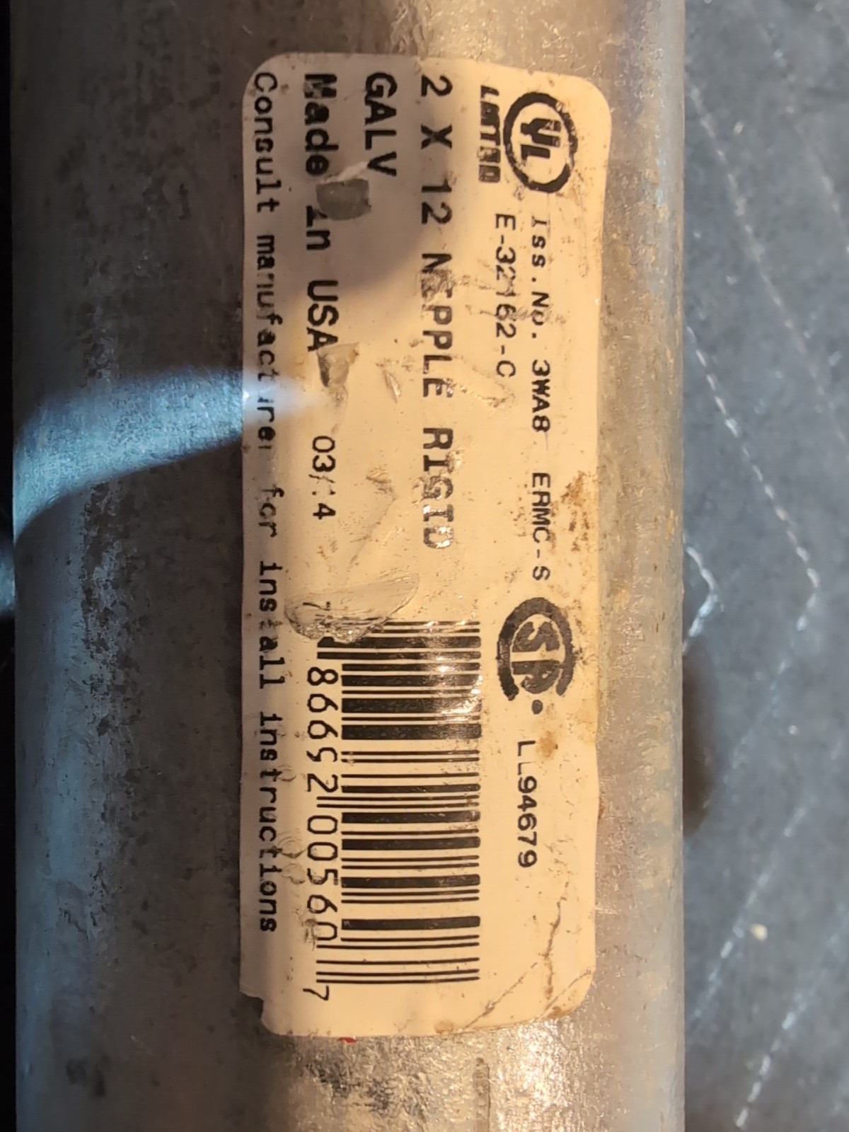 Wheatland Galvanized Conduit Nipple 2" X 12" ERMC-S with Coupling