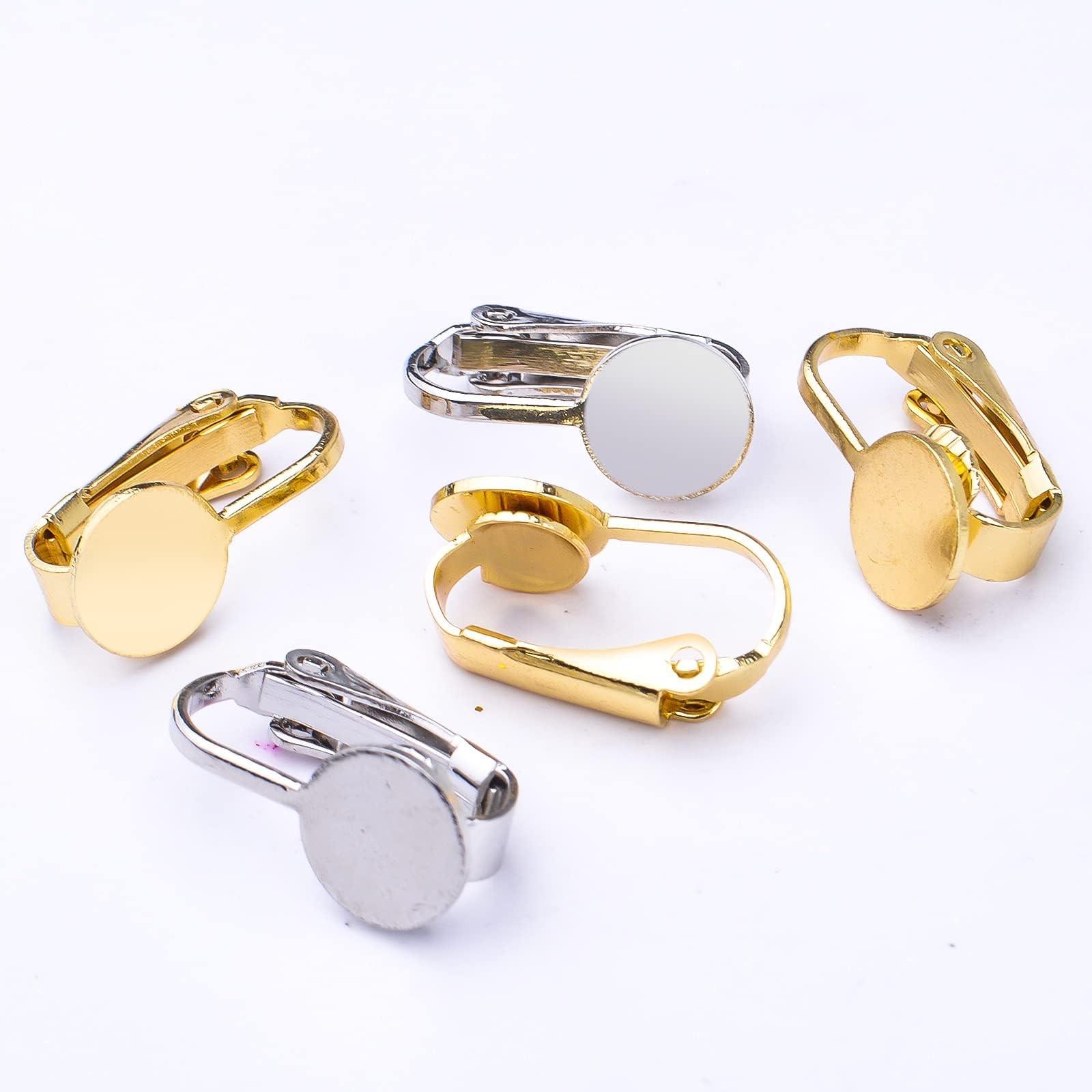 20pcs Clip-on Earring Converters Brass Round Flat Back Tray Earring Clips Com...
