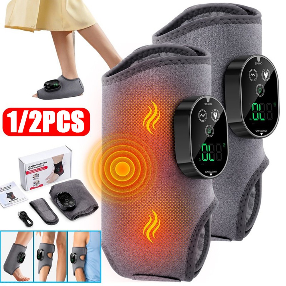 1/2x Heat Vibration Foot Massager Dual Motor Ankle/Calf Massage Left/Right Feet