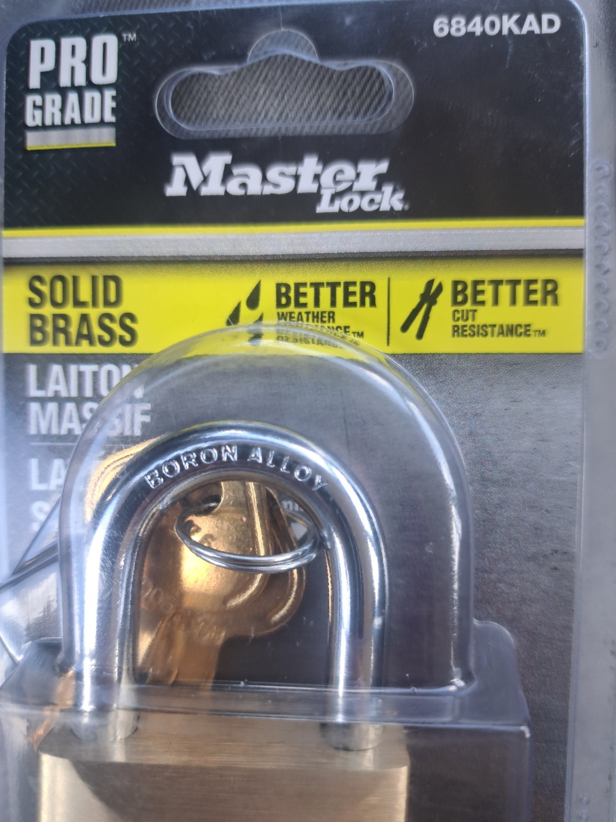 MASTER LOCK Pro Grade 6840 KAD Solid Brass Padlock 2 Keys NEW