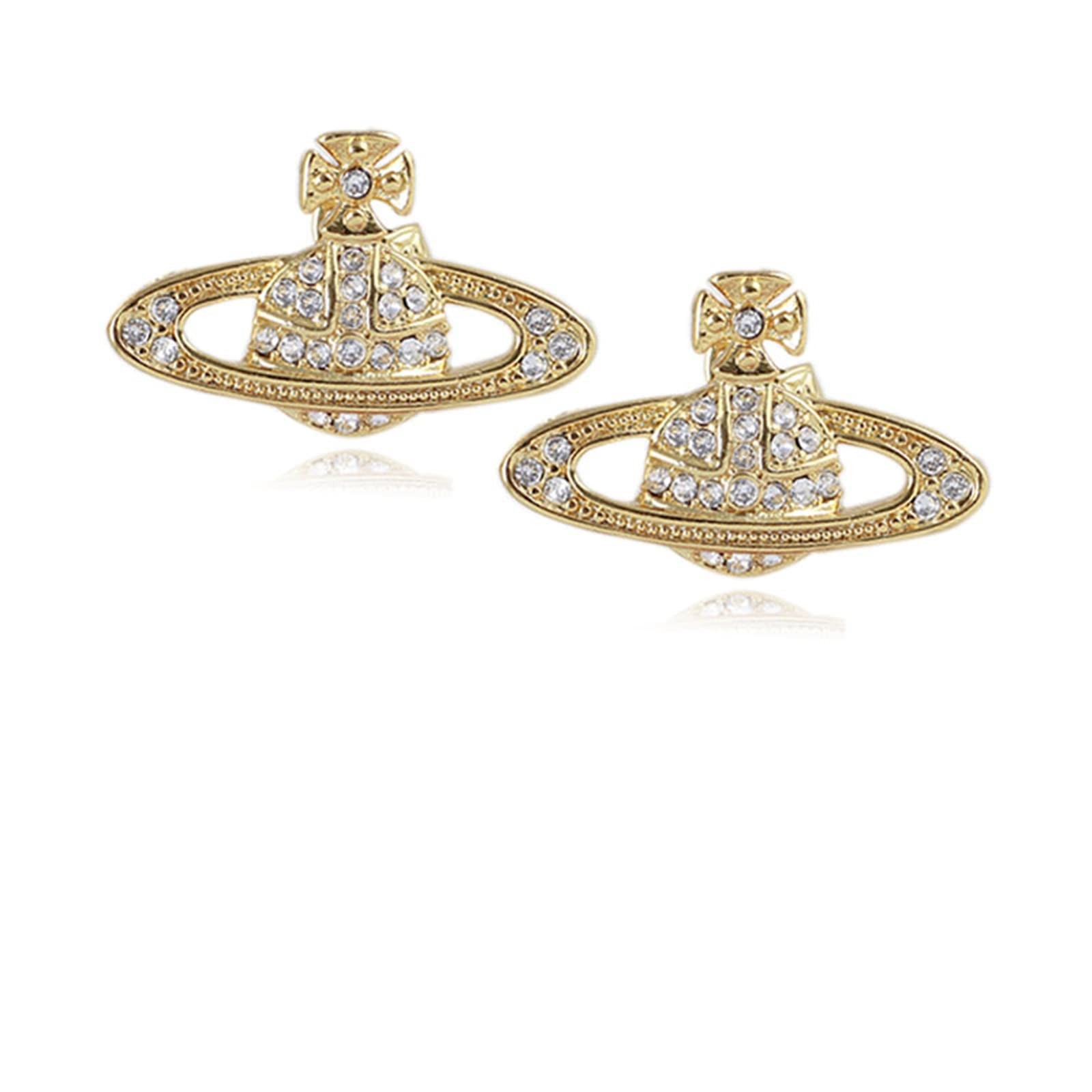 Saturn Planet Stud Earrings for Women Aesthetic Cubic Zircon Rhinestone Plane...