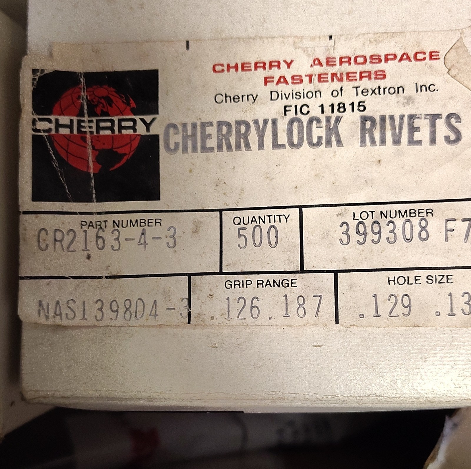 CherryMax CR2163-4-3 Aluminum Blind Rivets 0.126-0.187 Grip 100 OEM packaging