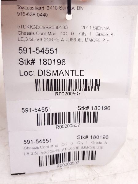 11-14 TOYOTA SIENNA THEFT-LOCKING SYSTEM CONTROL MODULE ECM ASSEMBLY