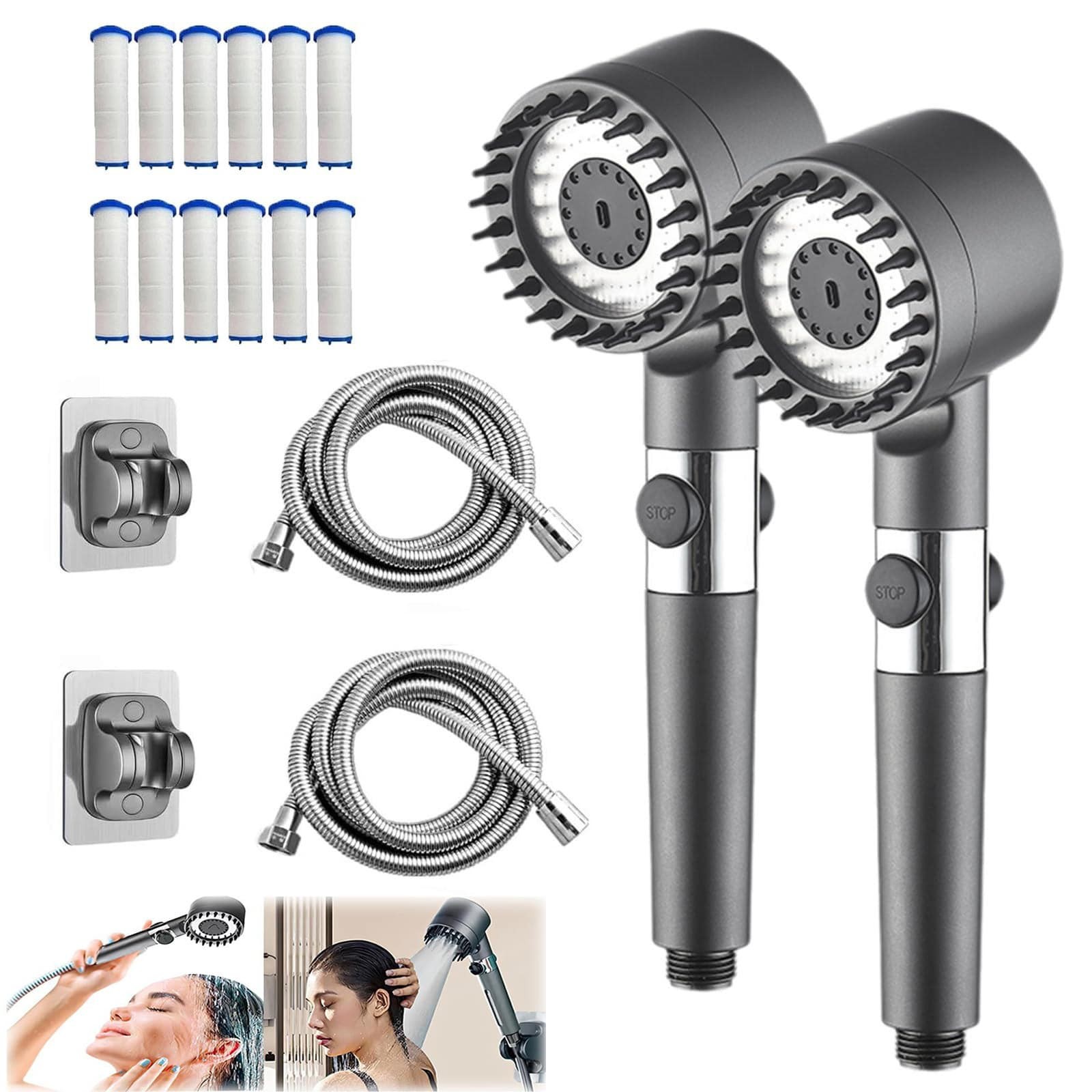 2-Pack High Pressure Filtered Handheld Shower Head Set, 12 Replaceable Filters