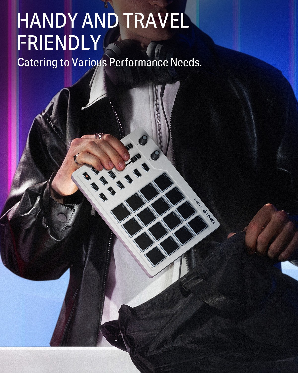 Donner STARRYPAD White MIDI Pad Controller 16 Beat Pads 2 Faders 2 Knobs USB
