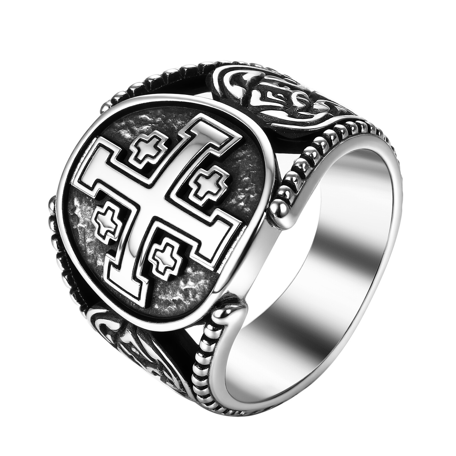 Men's Jerusalem Orthodox Cross Stainless Steel Ring Religious Signet Band #8-13