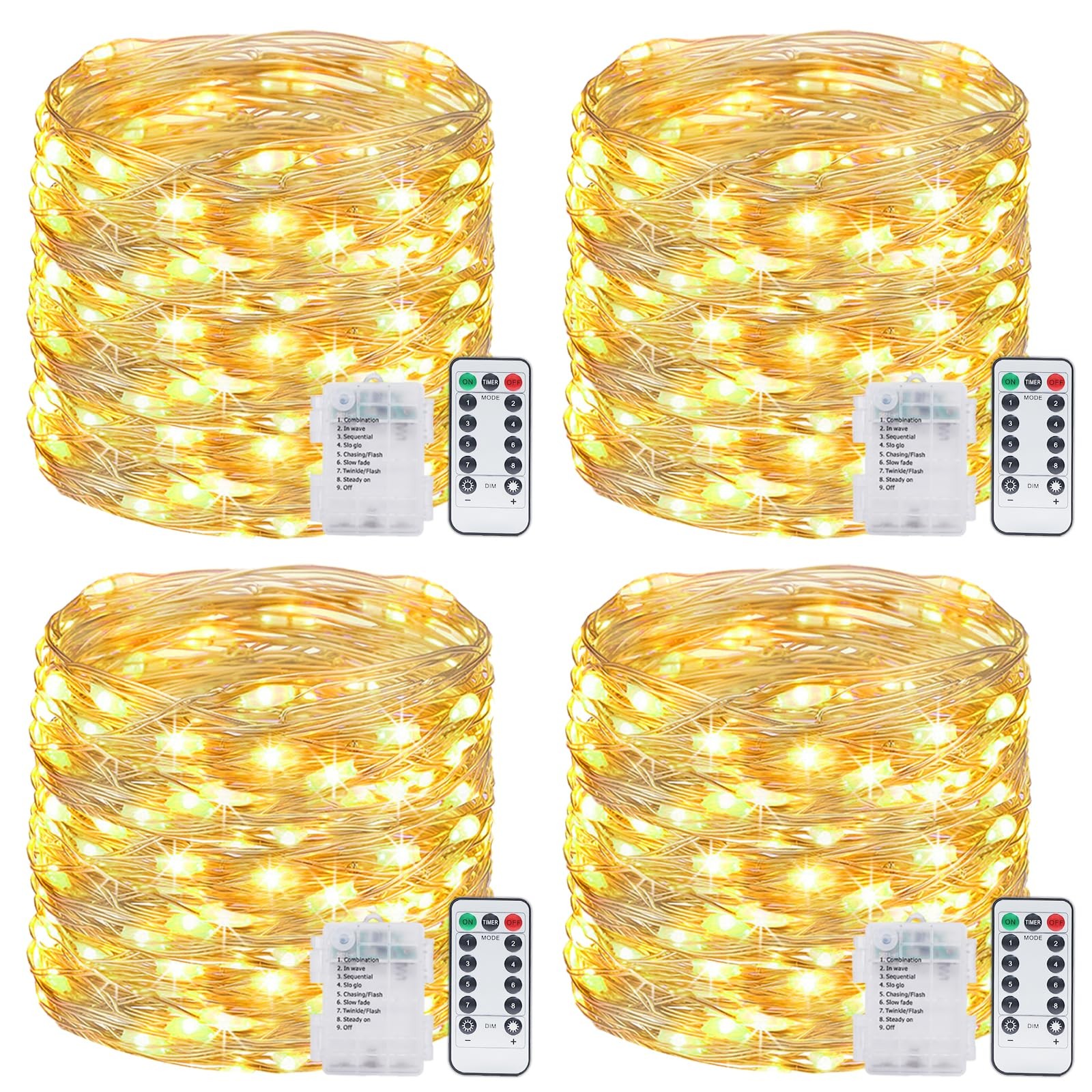 4 Pack Fairy Lights Battery Operated with Remote, Total 480LED 156Ft Battery Pow