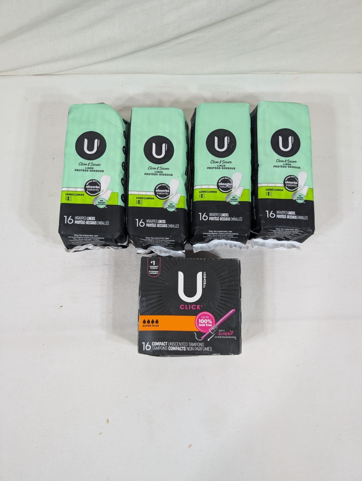 U Kotex Long Liners 16 ct - 4 Packs & U Kotex Super+ Tampons