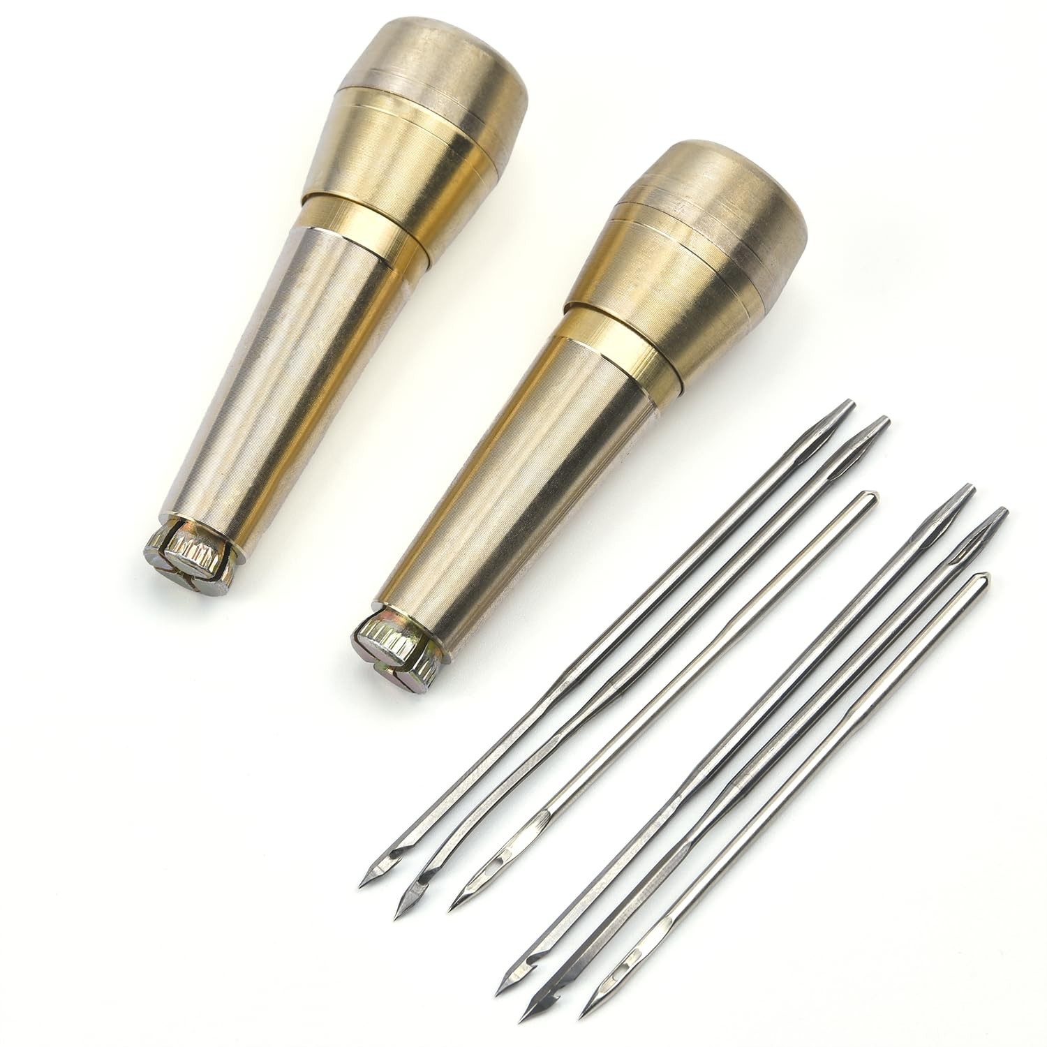 6 Pieces Leather Sewing Awl Needle Kit with Copper Handle, Craft Gold