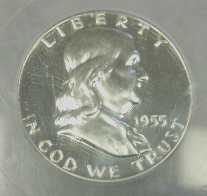 1955 FRANKLIN SILVER HALF 50c ICG PR66 CAMEO. REDUCED 7/7/26 (3177)