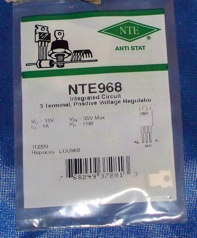 NTE968 INTEGRATED CIRCUIT 3 TERMINAL POSITIVE VOLTAGE REGULATOR 15V 1A TO220