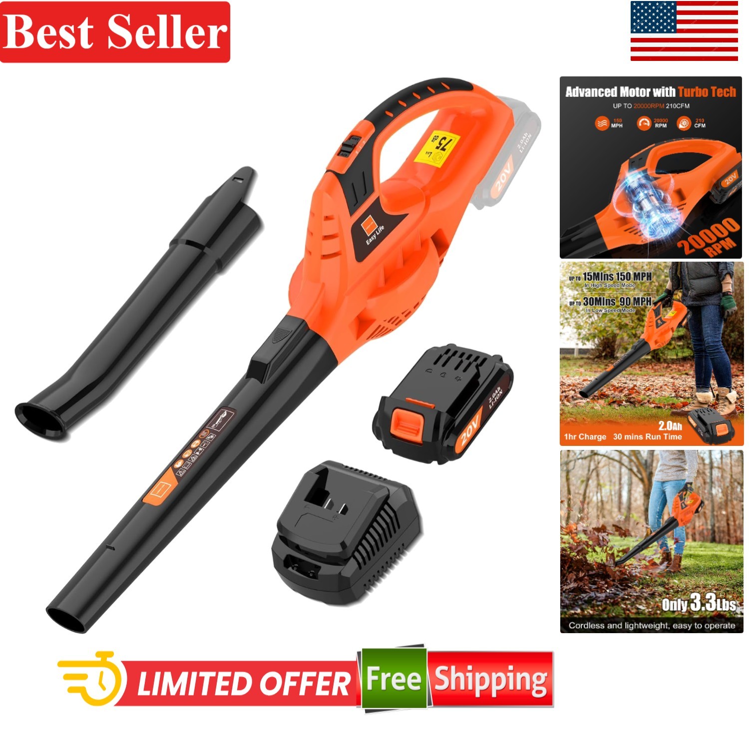 Handheld 21V Leaf Blower with Rechargeable Battery - Portable & Powerful Cleanup