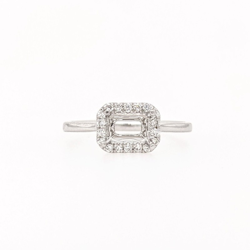 Emerald Cut 6x4mm Semi Mount Ring 925 Sterling Silver East West Pavé Halo Ring