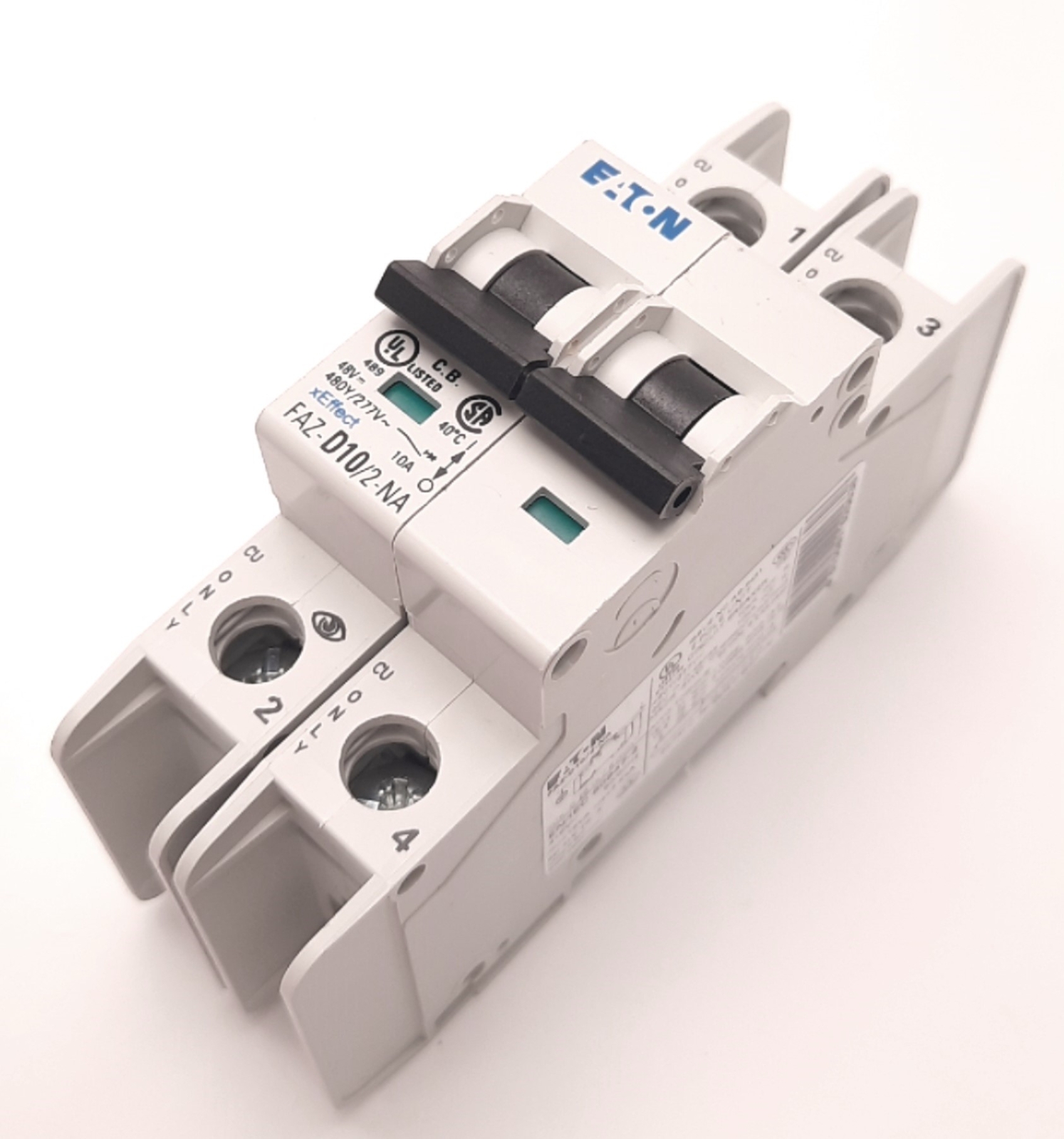 Eaton FAZ-D10/2-NA Circuit Breaker Two-Pole, 15A, 415v AC, 60v DC, DIN Mount