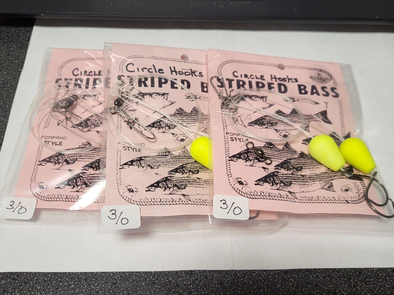 3 NJ Hand Tied Hi-Lo Pompano w/Floats Stripe Bass 3/0 Inline Circle Hook Rigs