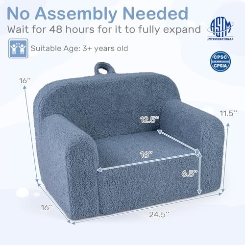 Kids Couch, Comfy Toddler Sofa Chair with Soft Fleece Fabric Medial Blue