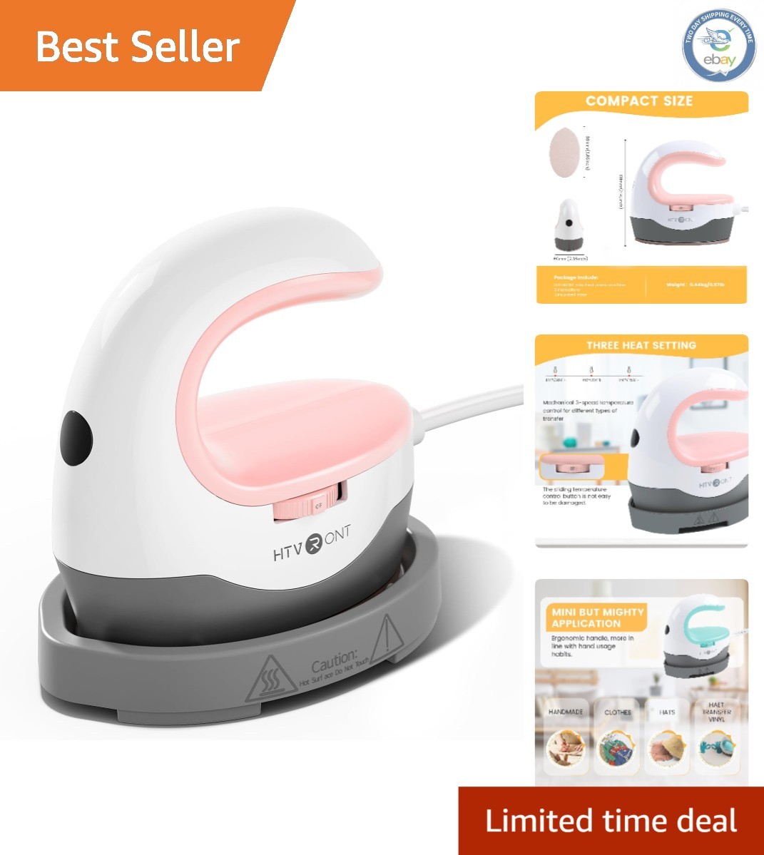 Compact & Portable Mini Heat Press Machine for Crafts - 3 Heat Settings, Pink