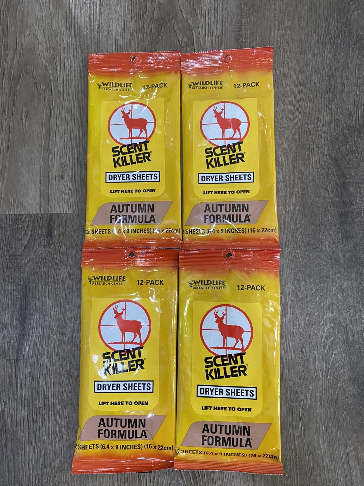 Lot of 4 Wildlife Research Center Scent Killer Dryer Sheets 12 Count Each