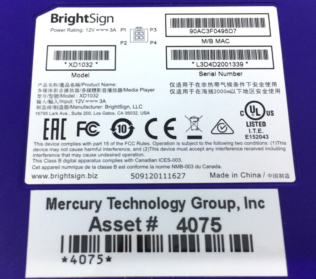 BrightSign XD1032 Networked Multi-Control Interactive Digital Signage Player