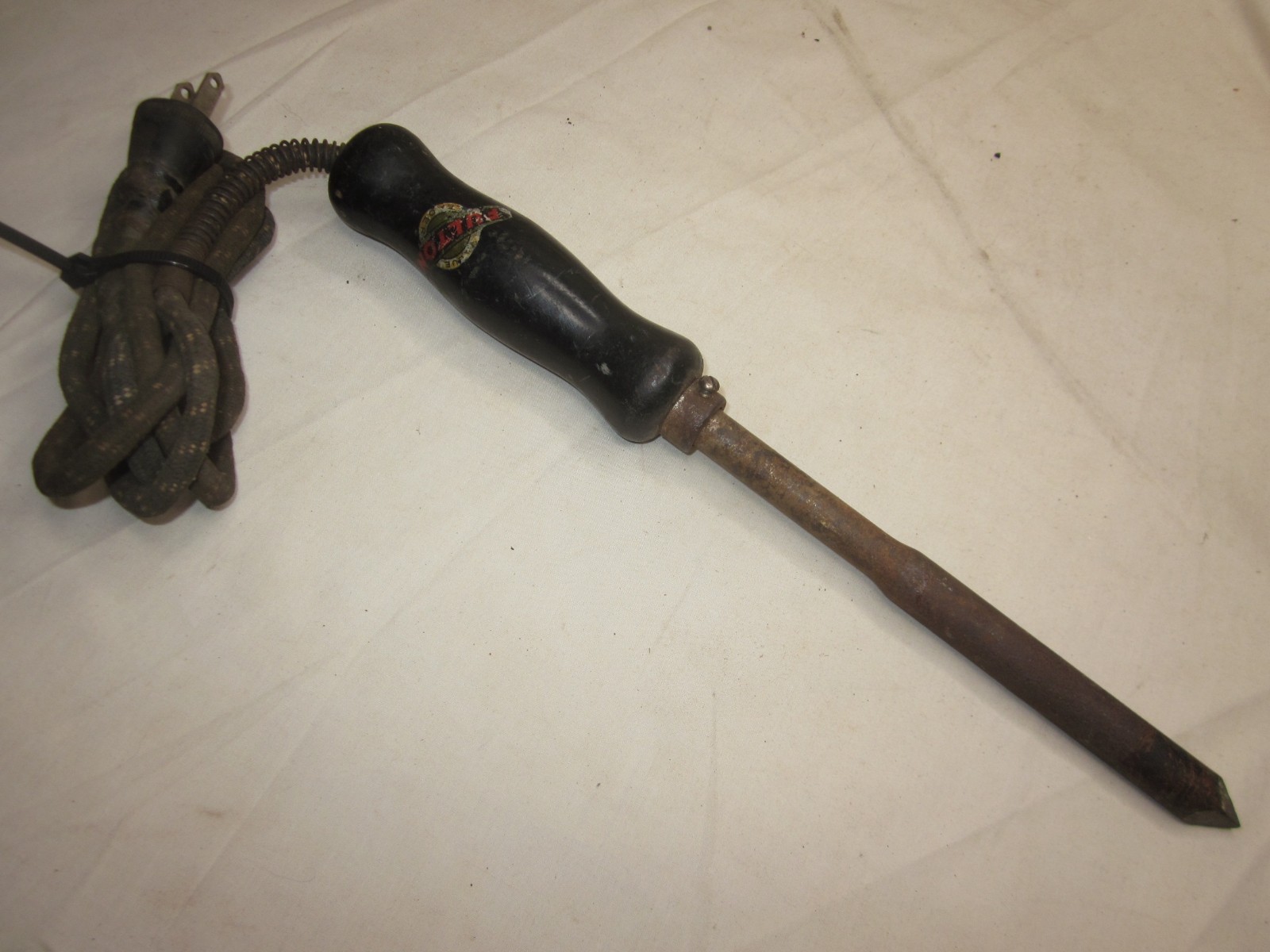 vintage FULTON wooden handle electrical soldering iron