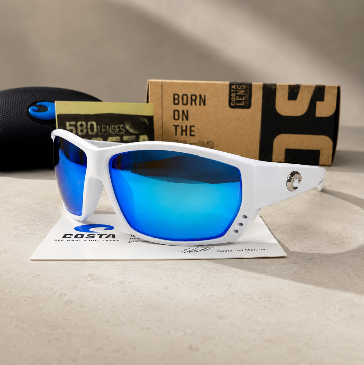 NEW Costa Del Mar White Sunglasses Blue Mirror 580P Polarized Lens HOT TREND