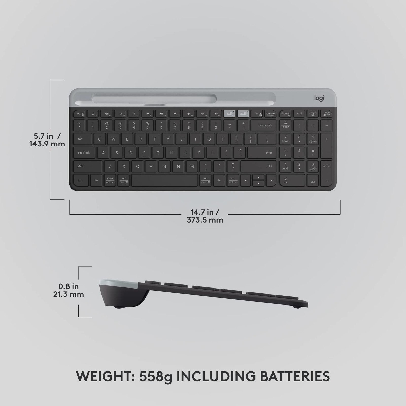 Logitech K585 Multi-Device Slim Wireless Keyboard, Built-in Cradle for Device...