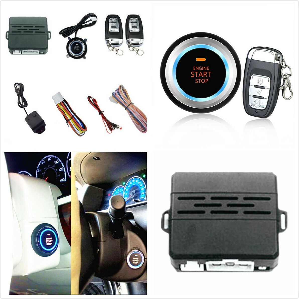 8x Car SUV Vibration Alarm System Ignition Engine Start Push Button Remote Kit